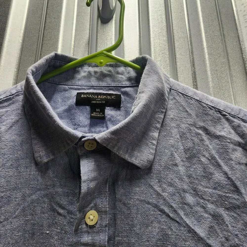 Banana Republic Linen Slim Fit Button Up Short Sleeve Men's Shirt Size M
